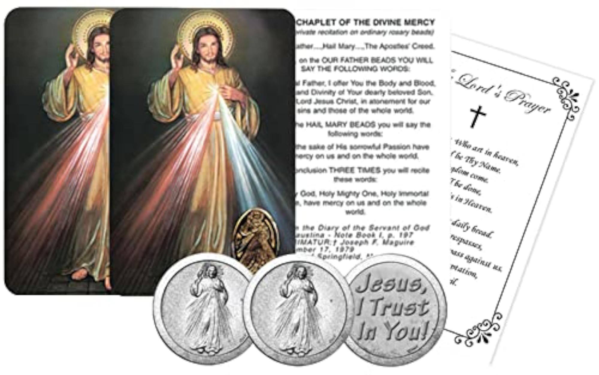 Divine Mercy Chaplet with Embossed Medal, Prayer Card